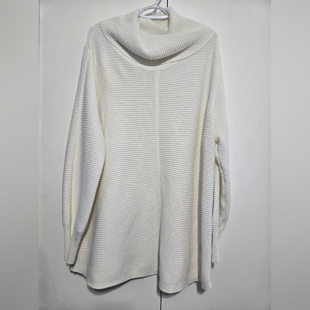 Cyrus 2X Cream Ribbed Cowl Neck Tunic Sweater Oversized Cozy Soft Knit
